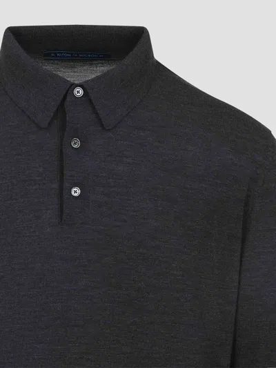 Kiton Long-sleeved Knitted Polo Shirt In Gray