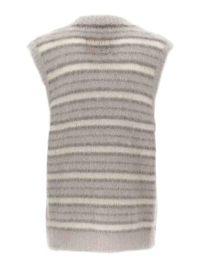 Marni Soft Striped Sleeveless V-neck Vest In Gray