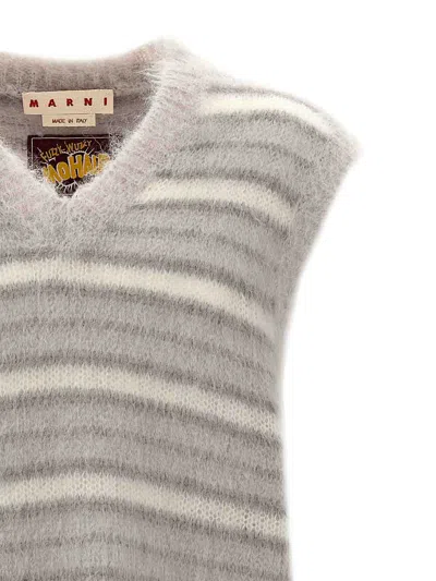 Marni Soft Striped Sleeveless V-neck Vest In Gray