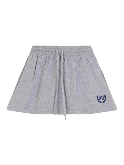 Balenciaga Grey Miniskirt With Logo Embroidery On The Front And Elastic Drawstring Waist In Cotton Woman