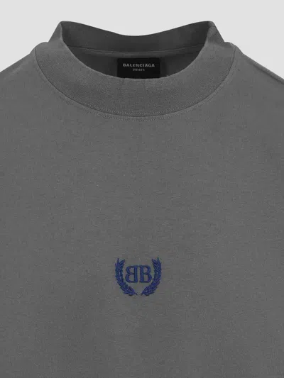 Balenciaga Men Grey Crewneck T-shirt With Logo Embroidery On The Front In Cotton Man In Gray