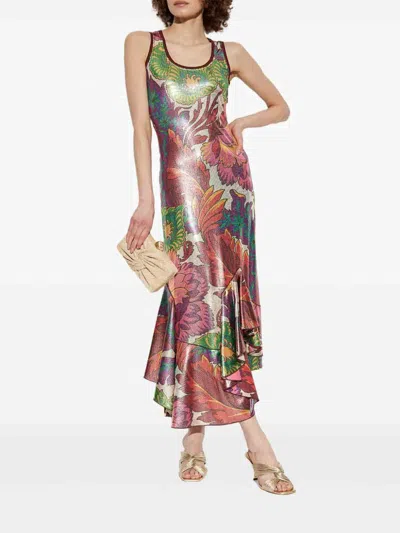 Etro Laminated Jersey Dress With Maxi Floral Print