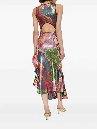 Etro Laminated Jersey Dress With Maxi Floral Print