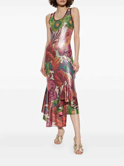 Etro Laminated Jersey Dress With Maxi Floral Print