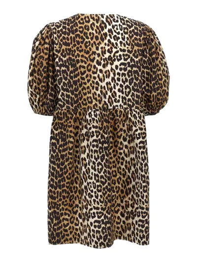 Ganni Printed Tie String Poplin Mini Dress