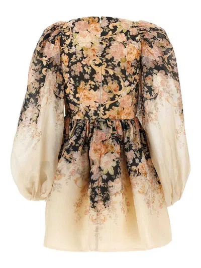 Zimmermann Pleated Floral-print Linen And Silk-blend Mini Dress