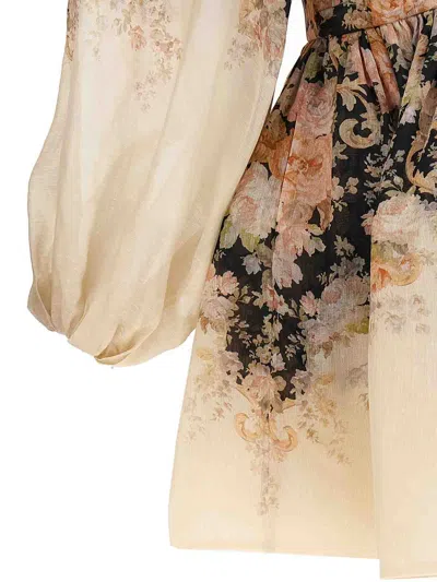 Zimmermann Pleated Floral-print Linen And Silk-blend Mini Dress