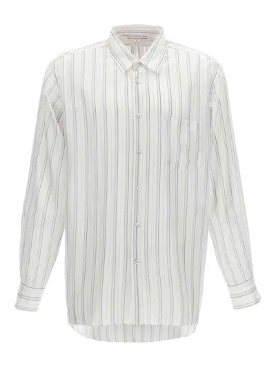 Comme Des Garçons Striped Shirt With Button-down Collar And Pocket In White