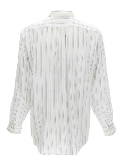 Comme Des Garçons Striped Shirt With Button-down Collar And Pocket In White