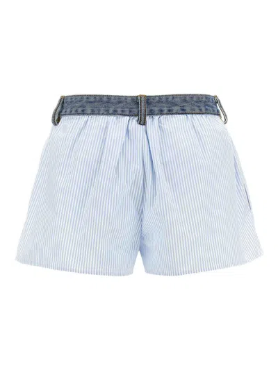 Alexander Wang T T By Alexander Wang Oxford Striped Cotton Boxer Shorts With Pleats
