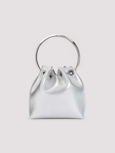 Jimmy Choo Drawstring Design Metallic Handbag With Circular Handle In White