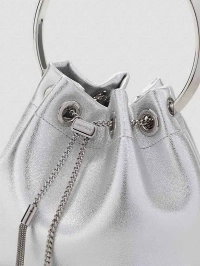 Jimmy Choo Drawstring Design Metallic Handbag With Circular Handle In White
