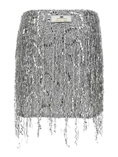Elisabetta Franchi Sequin Tulle Skirt With Fringe And Metallic Finish