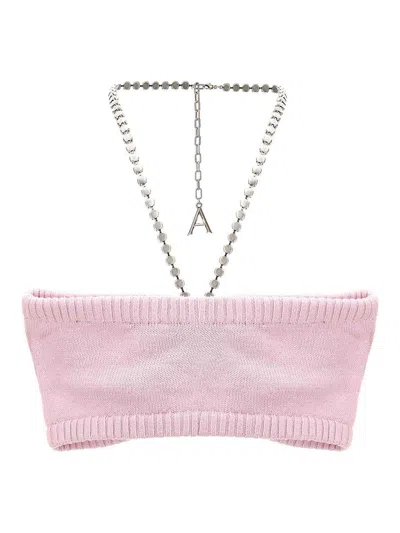 Area Crystal Butterfly Knit Bandeau Tops Pink