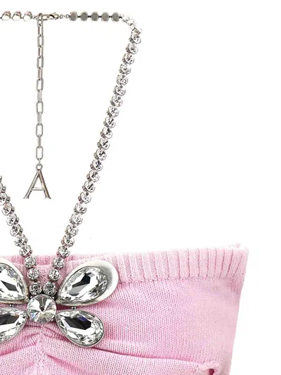Area Crystal Butterfly Knit Bandeau Tops Pink