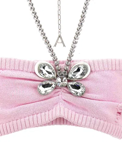 Area Crystal Butterfly Knit Bandeau Tops Pink