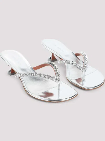 Amina Muaddi Leather Sandals With Crystal-embellished Straps