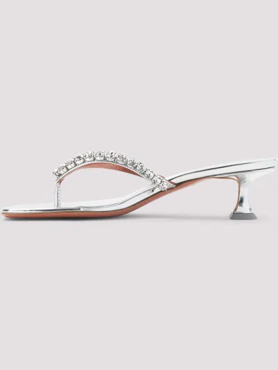 Amina Muaddi Leather Sandals With Crystal-embellished Straps