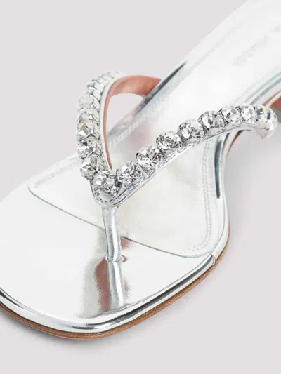 Amina Muaddi Leather Sandals With Crystal-embellished Straps