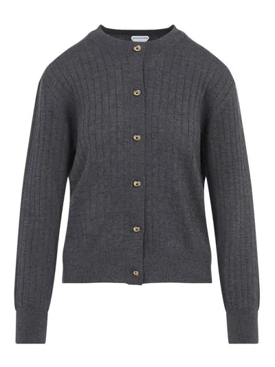Bottega Veneta Ribbed Knit Sweater With Button-down Front In Gray
