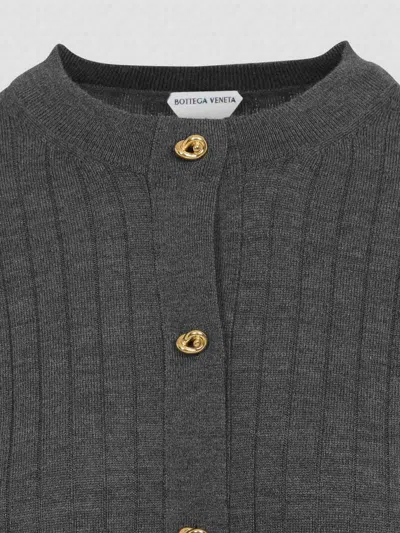 Bottega Veneta Ribbed Knit Sweater With Button-down Front In Gray