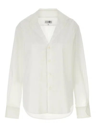 Mm6 Maison Margiela Mm6 By Maison Margiela V-neck Cotton Shirt With Long Cuffed Sleeves In White