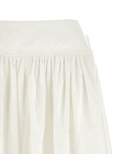 Self-portrait White Midi Skirt With Side Gathered Details And All-over Embroidery In Cotton Woman