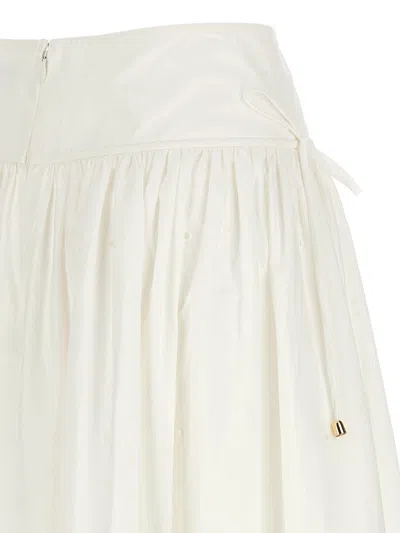 Self-portrait White Midi Skirt With Side Gathered Details And All-over Embroidery In Cotton Woman