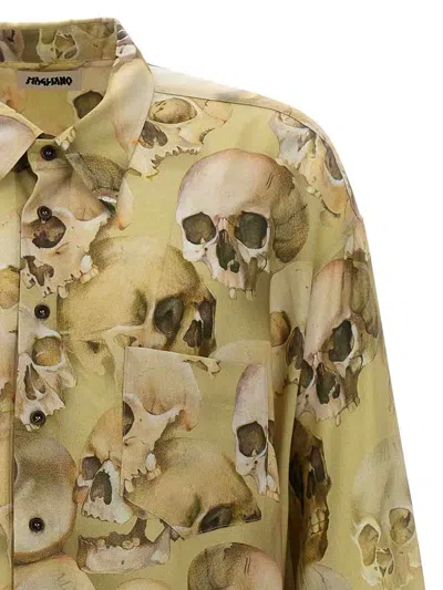 Magliano 'skull Print' Button-down Collar Shirt In Yellow