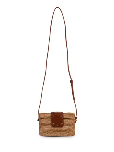 Twinset Straw Shoulder Bag With Oval-t