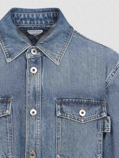 Bottega Veneta Denim Shirt With Flap Pockets And Contrasting Stitching In Black