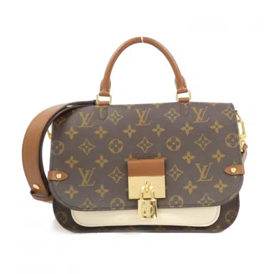 Pre-owned Louis Vuitton Cream Marron Leather Canvas Shoulder Bag ()