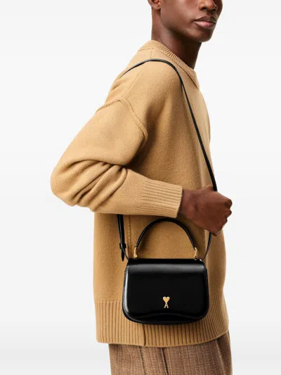 Ami Alexandre Mattiussi Black Handbag With Adc Patch On The Front And Adjustable And Removable Shoulder Strap In Leather Wom In Black