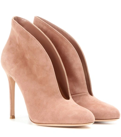 Gianvito Rossi Vamp Suede Peep-toe Ankle Boots In Neutrals