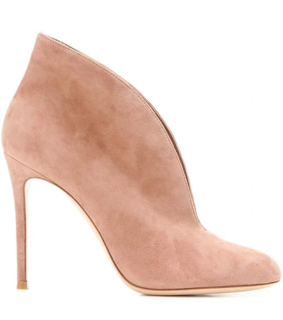 Shop Gianvito Rossi Vamp Suede Peep-toe Ankle Boots In Neutrals