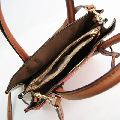 Pre-owned Michael Kors Brown Dark Orange Off-white Leather Handbag Shoulder Bag ()