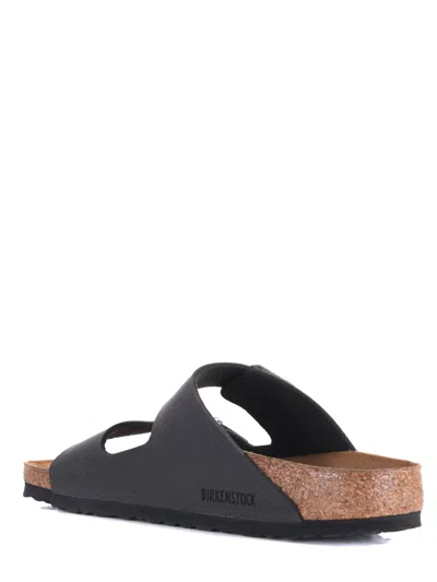 Birkenstock Black Leather Arizona Slippers In Gray