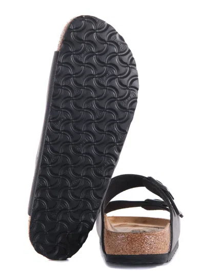 Birkenstock Black Leather Arizona Slippers In Gray
