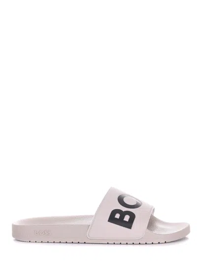 Hugo Boss Logo-debossed Moulded-footbed Slides In Purple