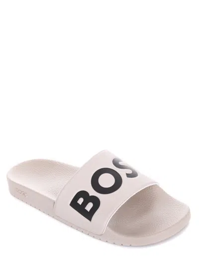 Hugo Boss Logo-debossed Moulded-footbed Slides In Purple