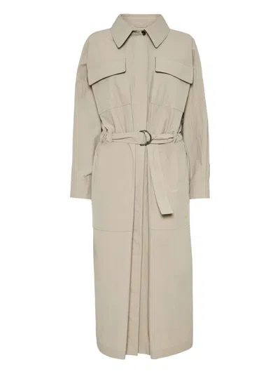 Brunello Cucinelli Trench Coat Belted Back Vent In Neutral