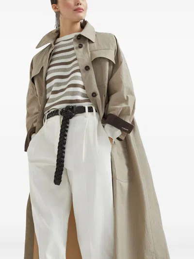 Brunello Cucinelli Trench Coat Belted Back Vent In Neutral