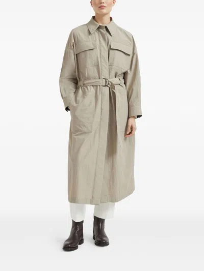 Brunello Cucinelli Trench Coat Belted Back Vent In Neutral