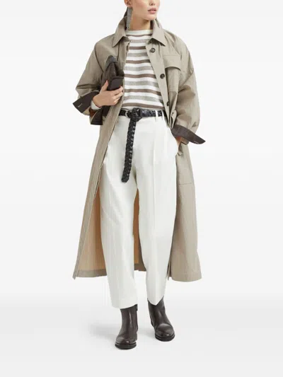 Brunello Cucinelli Trench Coat Belted Back Vent In Neutral