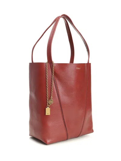 Chloé Spin Tote Bag In Grained Leather In Pink