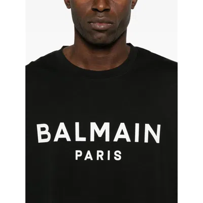 Balmain Black Crewneck T-shirt With Logo Lettering On The Front In Black