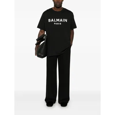 Balmain Black Crewneck T-shirt With Logo Lettering On The Front In Black