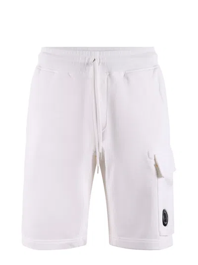 C.p. Company Cargo Shorts In Lightweight Brushed Cotton Fleece In White