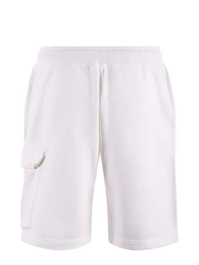 C.p. Company Cargo Shorts In Lightweight Brushed Cotton Fleece In White