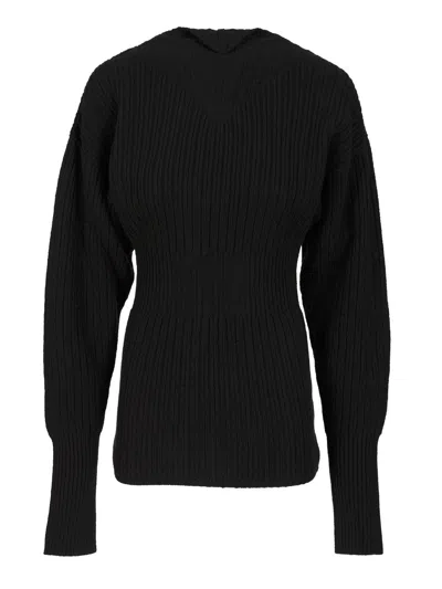 Rick Owens Dafne Fitted Waist Long Sleeve Wool Knit Knitwear Black In Black